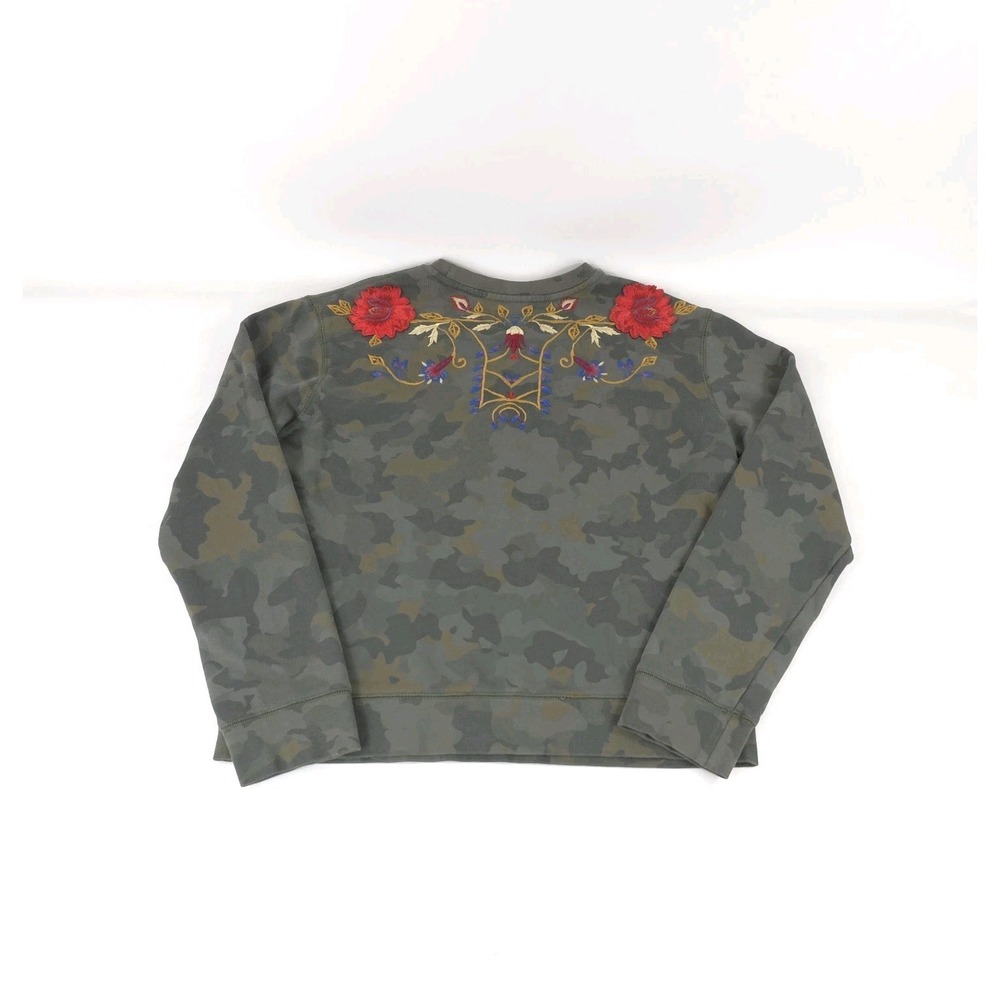 Driftwood Teddy Sweatshirt Green Floral Embroidered Size Medium Classic Fit - Picture 3 of 7